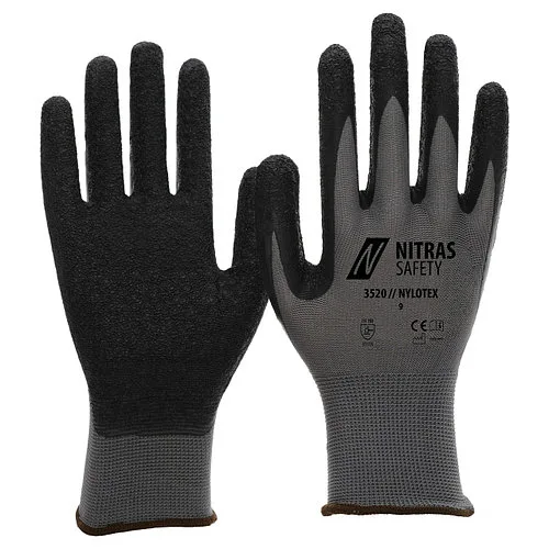 NITRAS 3520 NYLOTEX, перчатки нейлоновые серые, с черным латексным покрытием
