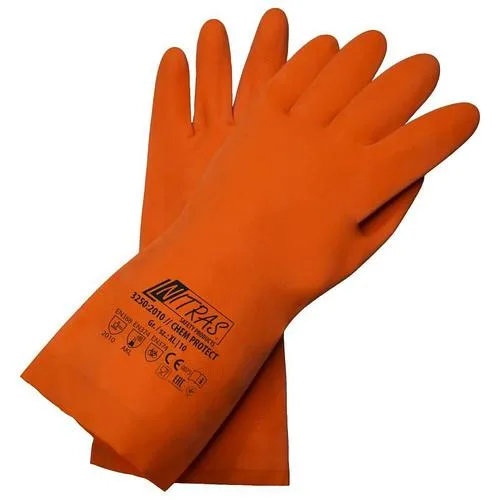 NITRAS 3250, химостойкие перчатки из оранжевого латекса, длина 30 см.