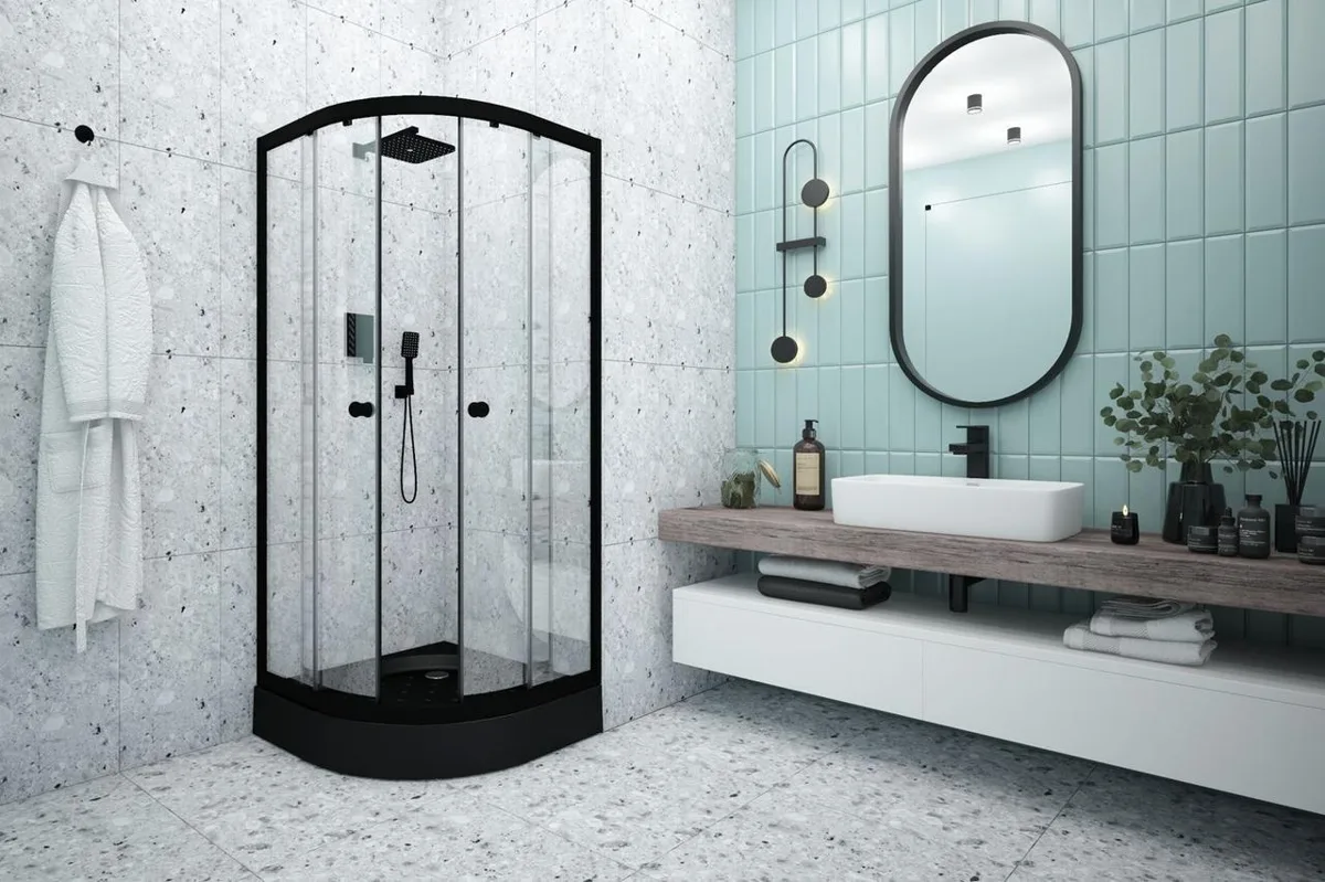 Душевая кабина Классик 1/4 круга 800*800*2110 BLACK стекло прозрачное