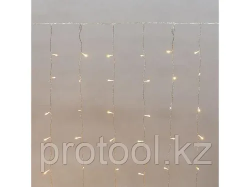 Гирлянда "Дождь" 2х1,5 м, 15 нитей, 10LED/нить, IP44, прозрачный ПВХ, цвет свечения теплый белый (мерцающий