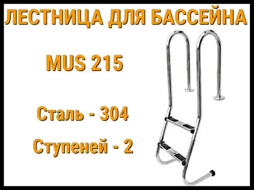Лестница набортная пологая MUS-215 для узкого борта в бассейне (2 ступени, AISI-304)