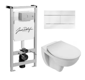Инсталляция Jacob Delafon с безободковым унитазом Jacob Delafon Patio EDV102-00, сиденье микролифт клавиша белая, комплект 302523