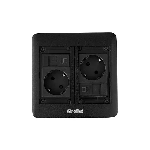 Shelbi STF-2SR-B Напольный/настольный лючок на 2 розетки, 2 RJ45 5e UTP, металл, чёрный