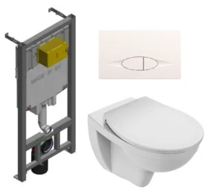 Инсталляция Jacob Delafon с безободковым унитазом Jacob Delafon Patio EDV102-00, сиденье микролифт клавиша белая, комплект 302551