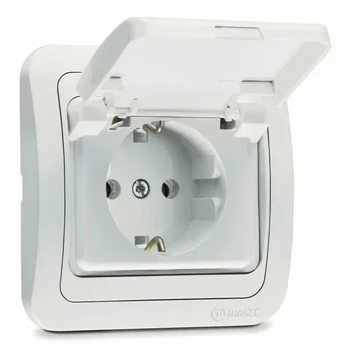 Розетка с крышкой, с заземлением, одинарная 22009