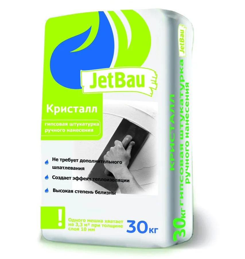 Штукатурка гипсовая белая ручного нанесения JetBau "Кристалл", 30 кг
