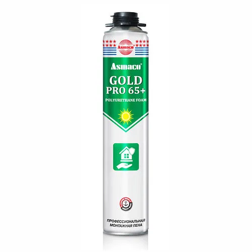 Asmaco, Профессиональная  монтажная пена под пистолет, GOLD PRO 65+ Polyurethane Foam, 900гр