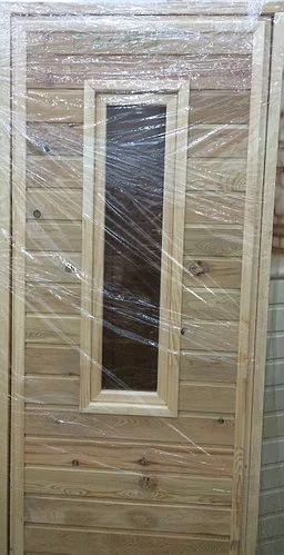 Дверь банная из лиственницы со стеклом  (коробка сосна) 180*70
