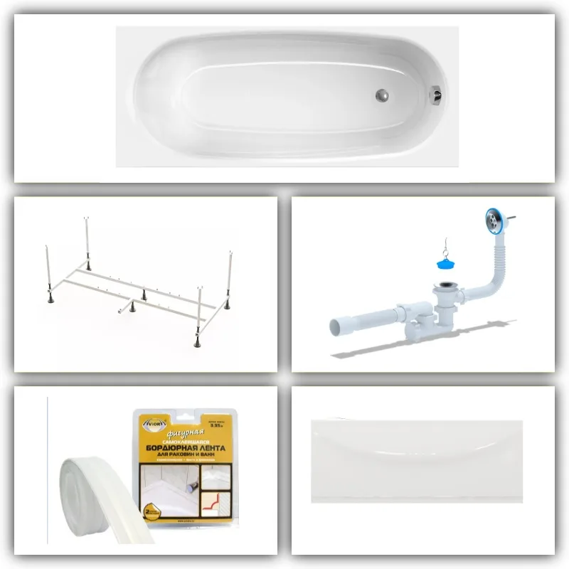 Комплект Ванна Domani-Spa Standard 1700*700*410 (КАРКАС + ЭКРАН + СИФОН простой + лента бордюрная 38*335 мм LUX FULL