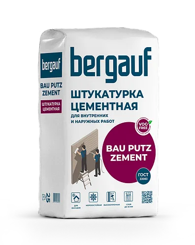 BAU PUTZ ZEMENT, цементная штукатурка, 25 кг, Bergauf
