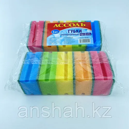 Губки "Ассоль", универсальные, профиль, разные цвета, 5 шт