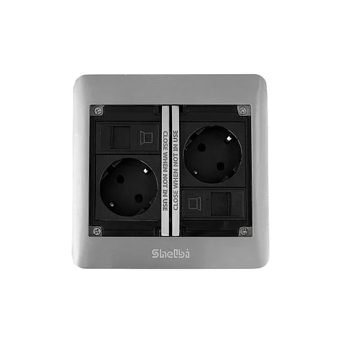 Shelbi STF-2SR-S Напольный/настольный лючок на 2 розетки, 2 RJ45 5e UTP, металл, серебро