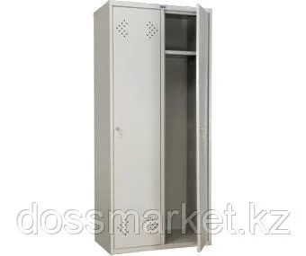 Металлический шкаф для одежды Практик LS-21-80, 2 секции, полка, перекладина, крючки