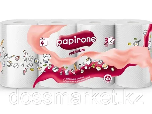 Полотенца бумажные Papirone, 4 шт в упаковке, 3-х слойные