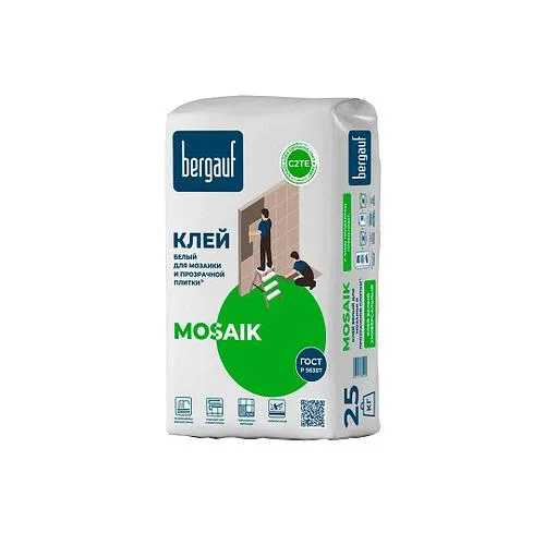 Bergauf MOSAIK клей белый для мозаики и прозрачной плитки, 25кг