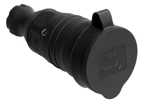 Розетка с защитной крышкой переносная РБп13-1-0м ОМЕГА IP44 каучук IEK
