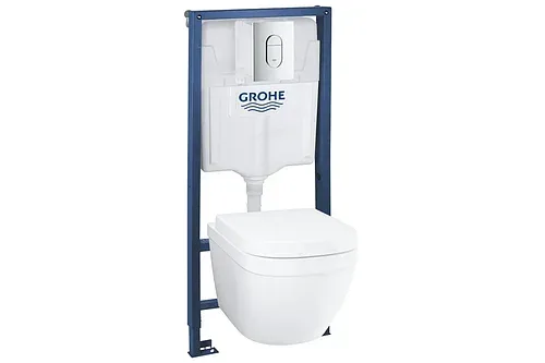 Комплект инсталляции GROHE Solido 5 в 1 QuickFix с подвесным унитазом Euro Ceramic и панелью смыва Arena