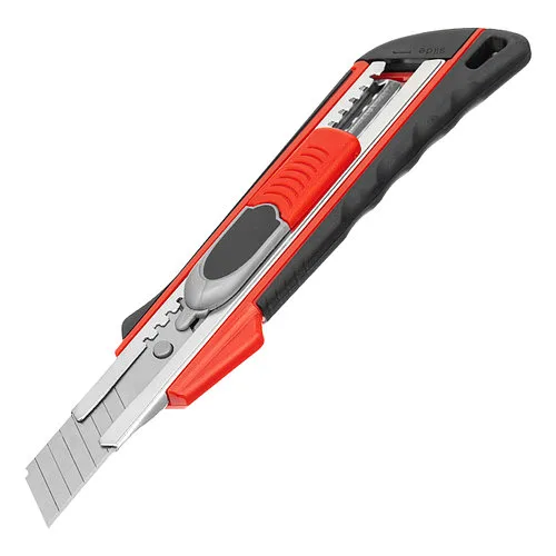 Нож, 18 мм, выдвижное лезвие "Quick blade" металлическая направляющая, двойная фиксация, эргономичная