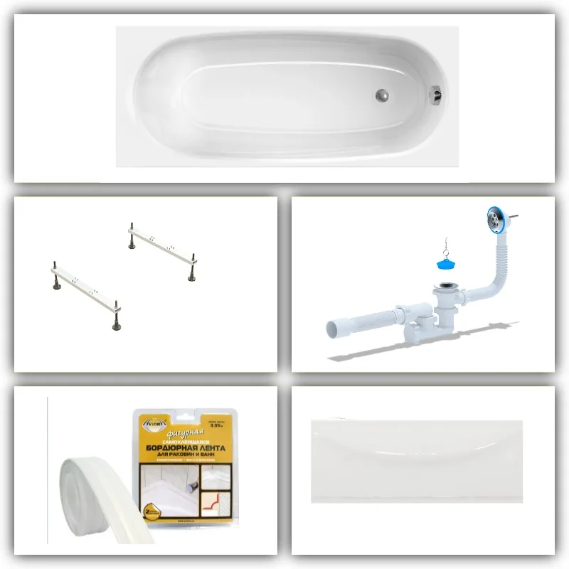 Комплект Ванна Domani-Spa Standard 1600*700*410 (С НОЖКАМИ и экраном + сифон + лента бордюрная 38*335 мм LUX FULL