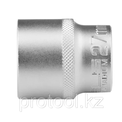Головка торцевая, 27 мм, 12-гранная, CrV, под квадрат 1/2", хромированная// Stels