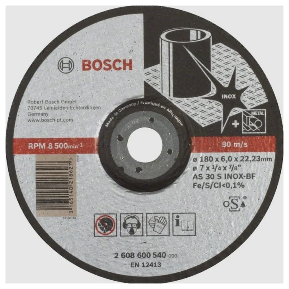 Диск шлифовальный по металлу 180*6*22,3 Bosch Expert for Inox 2608600540
