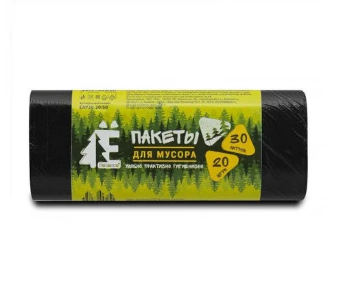 Мешки для мусора 30л.20шт. без завязок ПНД 5,6мкр Черный (Арт.ЕЛР302050)