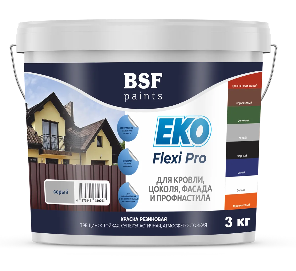 Краска резиновая EKO Flexi Pro, белый 3 кг