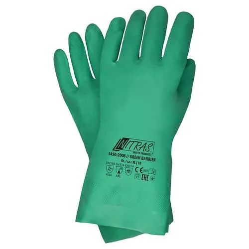 NITRAS 3450 GREEN BARRIER, химостойкие перчатки нитриловые, зелёные, длина 32 см