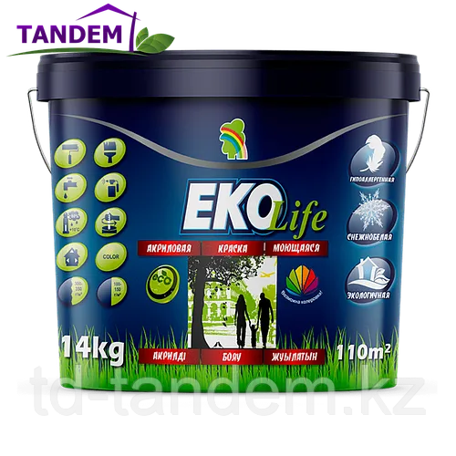 КРАСКА "EKO LIFE 24кг" СУПЕРБЕЛАЯ, МОЮЩАЯСЯ, ГИПОАЛЛЕРГЕННАЯ, АКРИЛОВАЯ