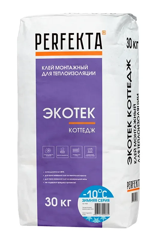 Клей монтажный для теплоизоляции Экотек Коттедж, 30 кг, зимняя серия