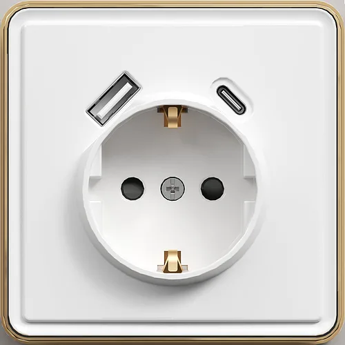Розетка 1-я с/з + USB (Тип A+C), с/у, Белый, серия SAKURA, (TEKLED Electric)100/10