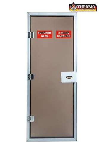 Дверь для хамам THERMO "Bronze" с порогом, 190*70см, дверной короб аллюминий 62*62мм, стекло 8 мм, 3 навеса, пластик ручка.