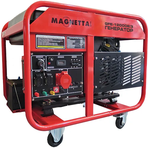 Бензиновый генератор MAGNETTA GFE12000E3, 10 кВт, 380 В, трёхфазный, двухцилиндровый