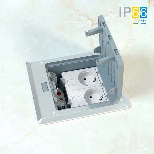 Shelbi Напольный лючок на 6 модулей, IP66, металл, серебро