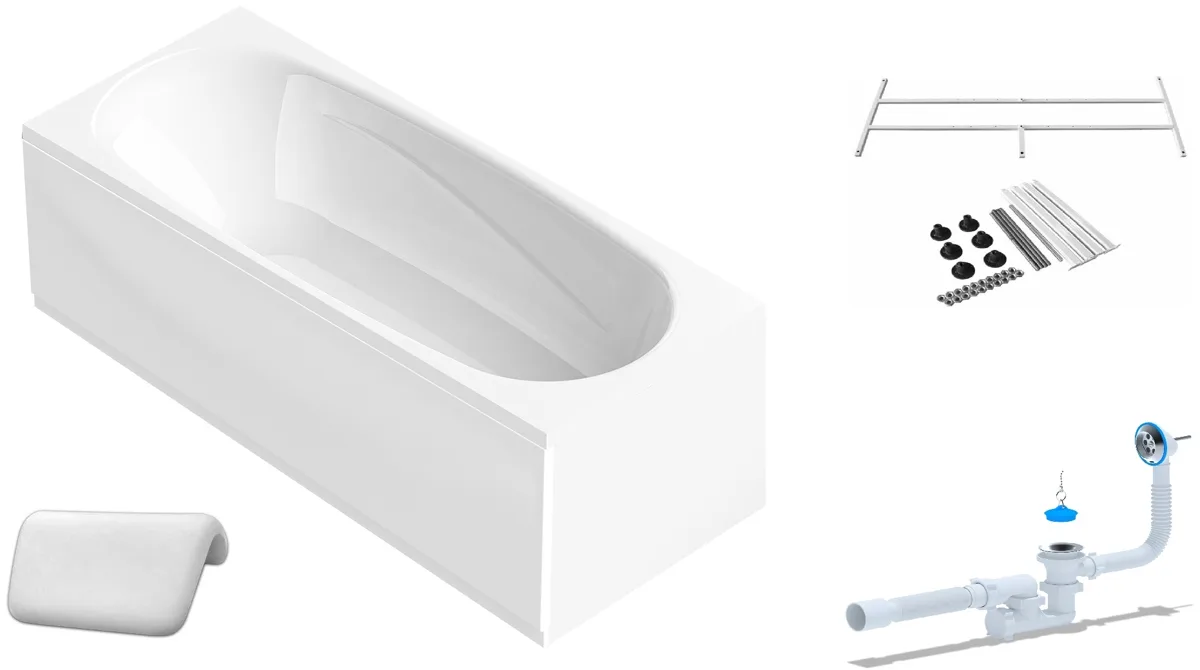 Ванна Domani-Spa Standard 1500*700*410 (КАРКАС + ЭКРАН + СИФОН простой + подголовник белый)